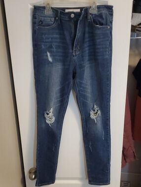 KanCan Women's Dark Blue Distressed Skinny Jeans